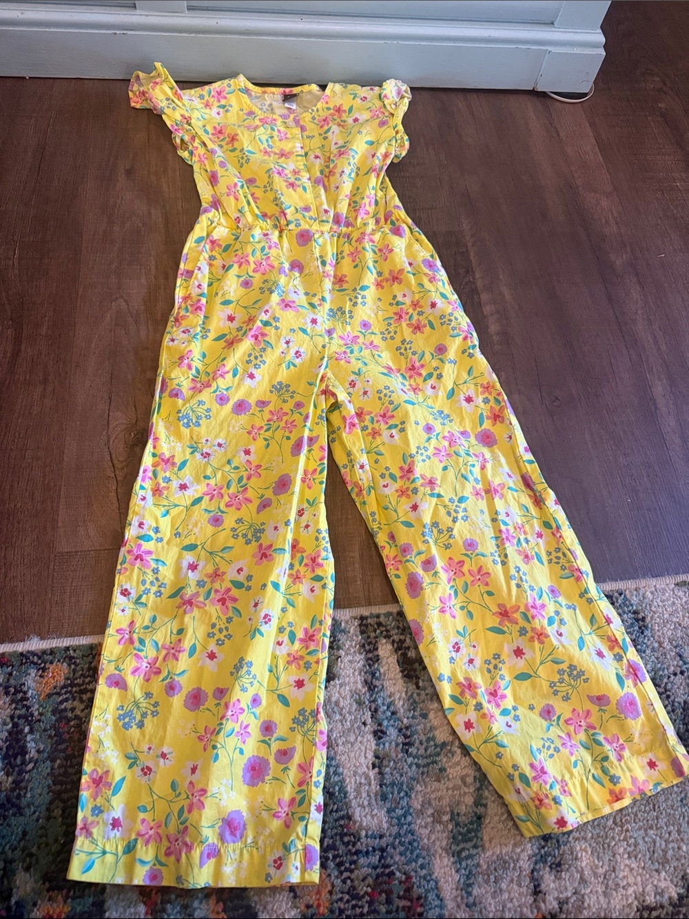 Tea Collection Yellow Floral Wide-Leg Jumpsuit with Pink & Green Print